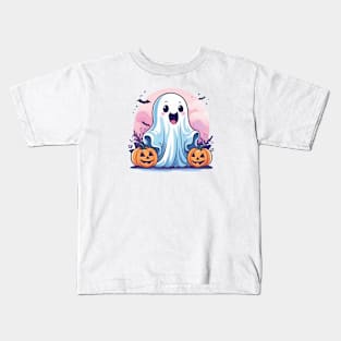 Cute ghost with  jack-o'-lantern Kids T-Shirt